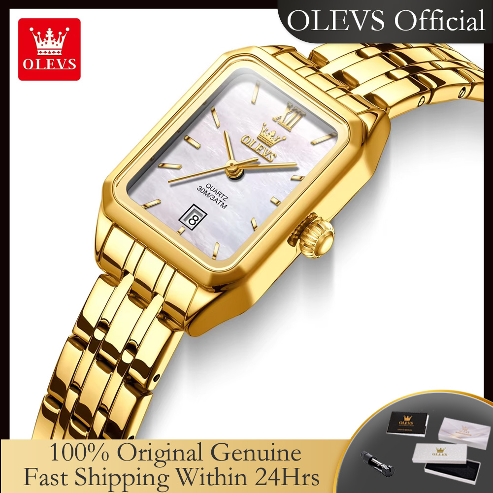 Luxury Watch Square - OLEVS jam tangan Quartz wanita, arloji